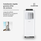 Klarstein Aire Acondicionado Portatil y Silencioso, 4 en 1 Enfriador de Aire para Casas y Oficinas con Modo Noche, Con Mando y Deshumidificador, Aires Acondicionados Bajo Consumo 7,000 BTU Blanco