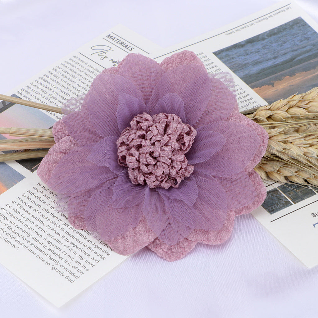 Layered Dahlia Fabric Flower with Fringe Center - Navy blue 10cm