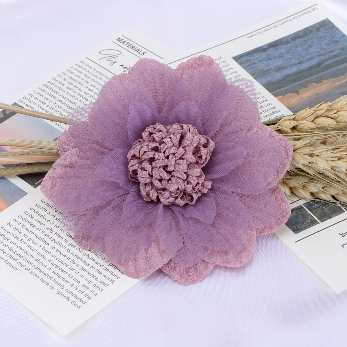 Layered Dahlia Fabric Flower with Fringe Center - Navy blue 10cm