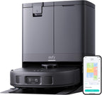eufy X10 Pro Omni Robot Aspirador con Base Autovaciado y Mopas Giratorias, Mopa Doble con Elevación Automática de 12 mm, Detección de Alfombras, Antiobstáculos AI, Lavado y Secado automático, Negro