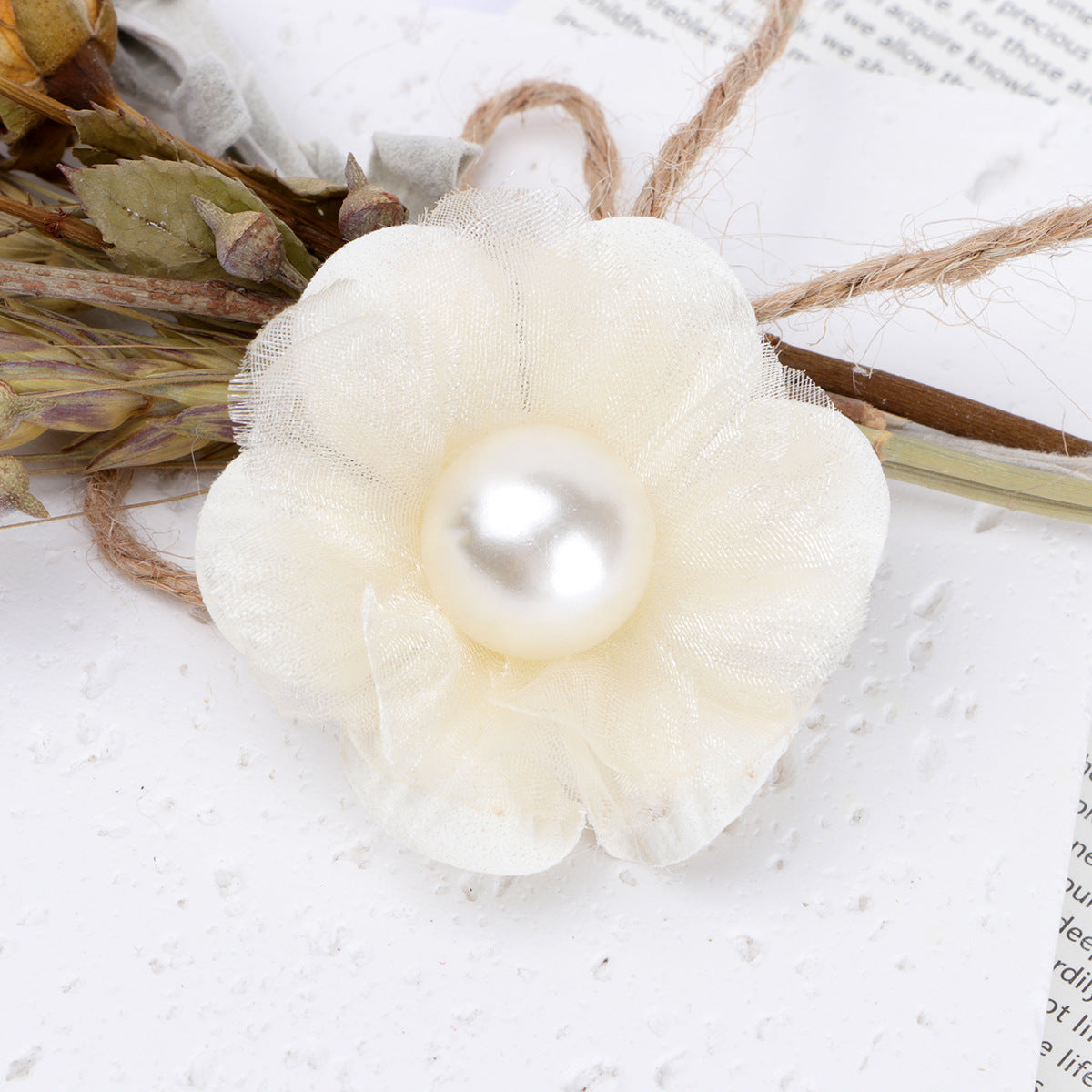 Pearl Center Mesh Fabric Flower Applique - Pink 5CM