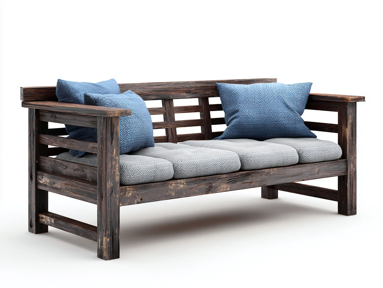 Bancos de jardín de madera 140x65x85 cm - marrón - 3 plazas - con cojines - diseño rústico