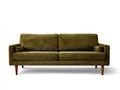 Sofá de Tres Plazas en pana - verde oliva - 220x88x82 cm - para salón - patas de madera estilo retro
