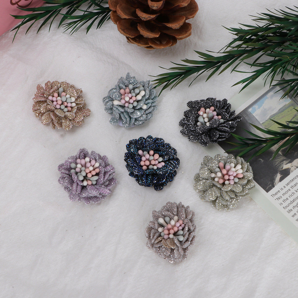Sparkle Dahlia Fabric Flower with Bead Center - Blue 3cm