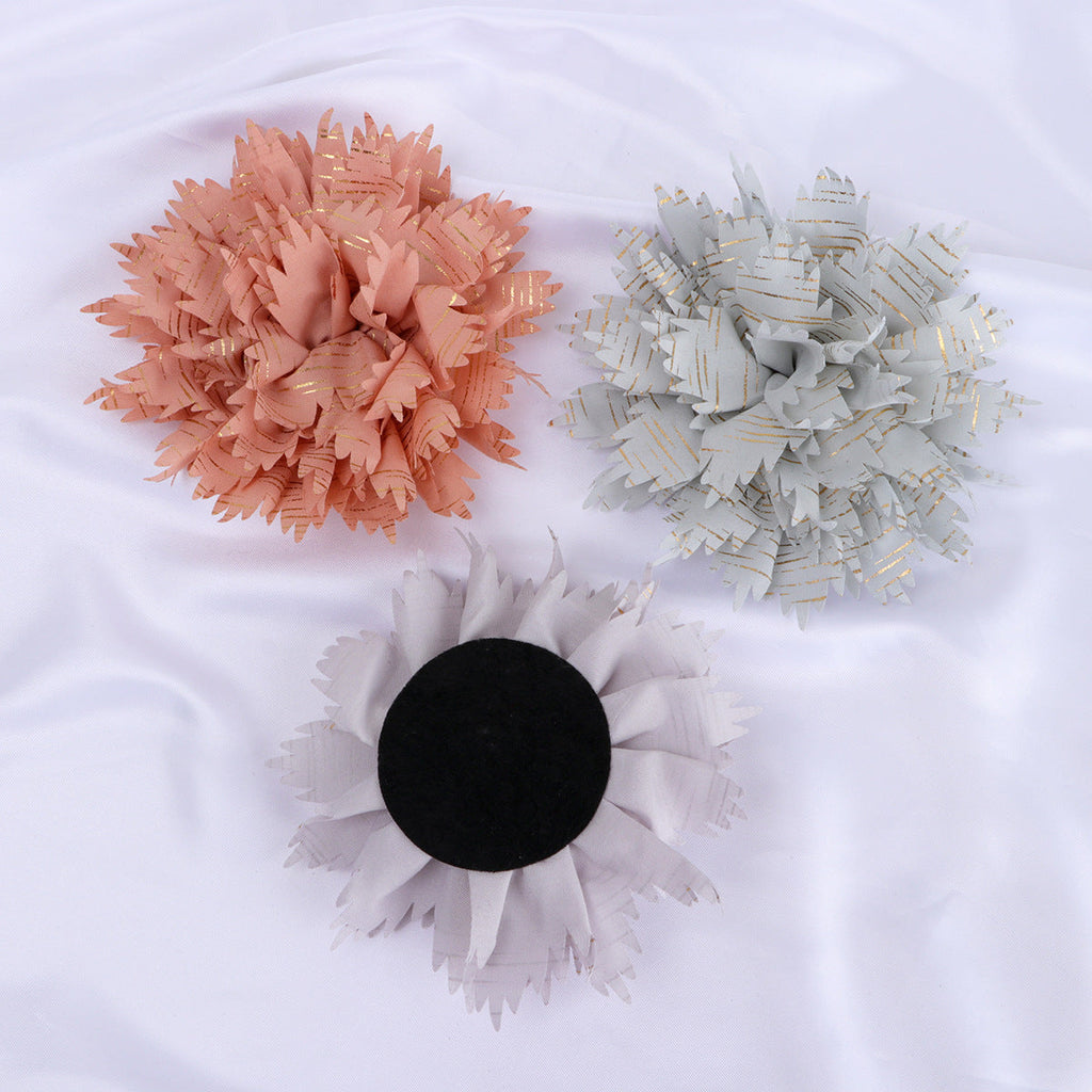 Metallic Striped Ruffled Fabric Flower Applique - Green 11CM