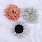 Metallic Striped Ruffled Fabric Flower Applique - Green 11CM