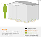 Outsunny Caseta de Jardín Exterior, 5 m² 277x195x192 cm, Cobertizo de Jardín Exterior Metálico con 2 Puertas Correderas, Base Refuerzo (Suelo NO Incluido) y 4 Ventanas, Marrón