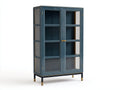 Vitrina madera y vidrio - 90x40x180 cm - azul - para salón diseño moderno con puertas de vidrio