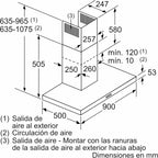 Bosch - Campana Extractora Decorativa de Pared, 90 cm, Serie 2, Control Mecánico, Iluminación LED, Acero Inoxidable, DWB96BC50