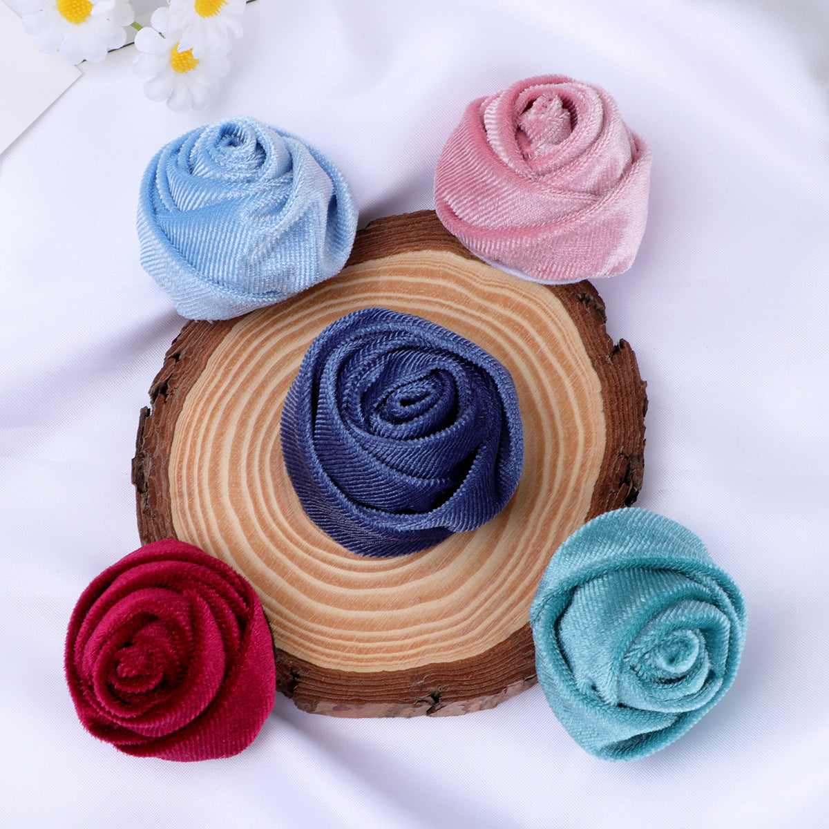 Velvet Rolled Rose Fabric Flower Applique - Pink 5CM