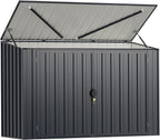 GOPLUS 1,9 m³ Caseta de Jardín de Acero Galvanizado, 193 x 86 x 127 cm, Cobertizo Exterior con Doble Puerta con Cerraduras, Palanca Hidráulica, Casa para Herramientas, Bicicletas, Cubos de Basura