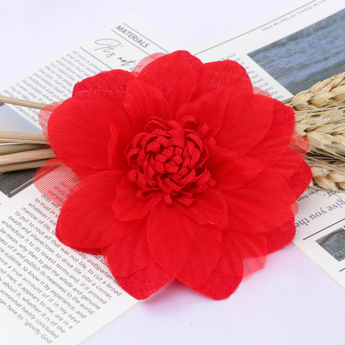 Layered Dahlia Fabric Flower with Fringe Center - Light purple 10cm