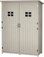 Outsunny Cobertizo de Madera Caseta Exterior Armario Herramientas de Jardinería Doble Puertas Techo Impermeable Compartimientos de Diferentes Tamaños 127.5x50x164cm Madera Maciza