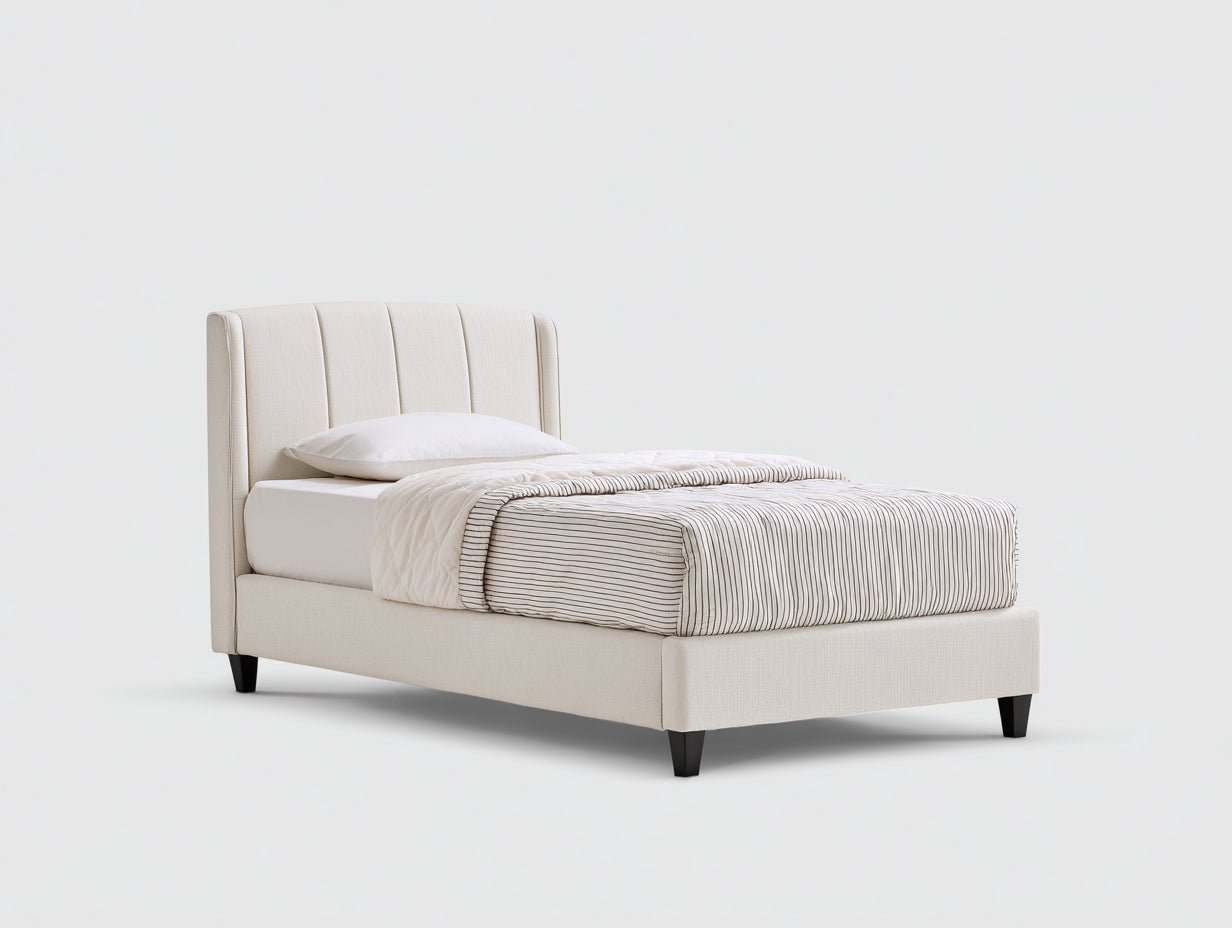 Camas individuales de tela 200x100x110 cm beige para dormitorio - estilo moderno