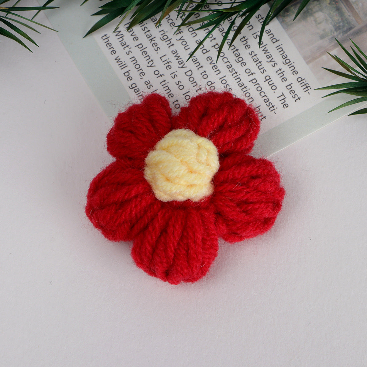 Knit Daisy Fabric Flower with Center Accent - Sky Blue 4cm