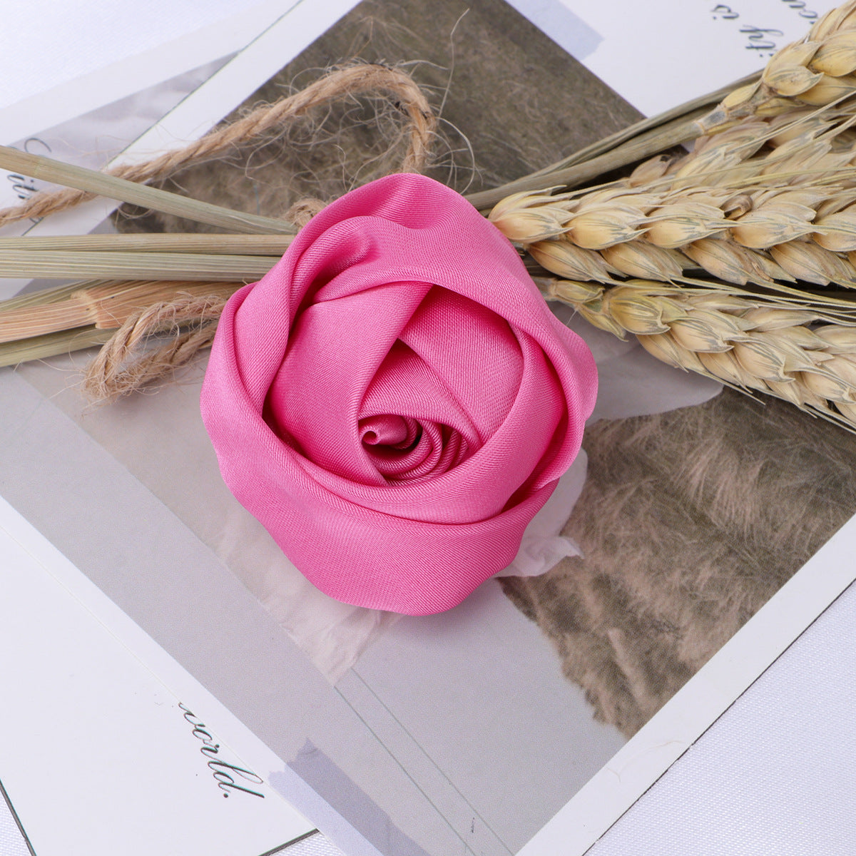Satin Rolled Rose Fabric Flower Applique - Product Detail Photo 2