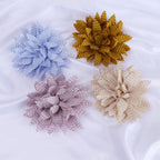 Gingham Print Dahlia Fabric Flower Applique - Sky blue 13cm