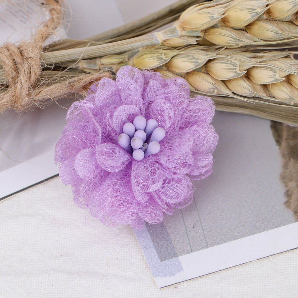 Mini Lace Mesh Fabric Flower with Bead Center - Black 4cm