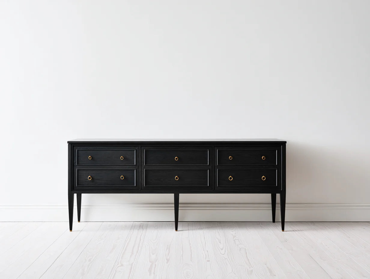Mueble recibidor madera 160x40x78 cm - negro - diseño clásico con cajones