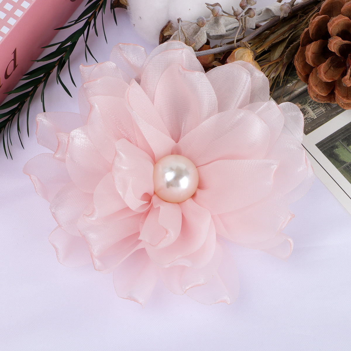 Pearl Center Layered Petal Fabric Flower - Product Detail Photo 1