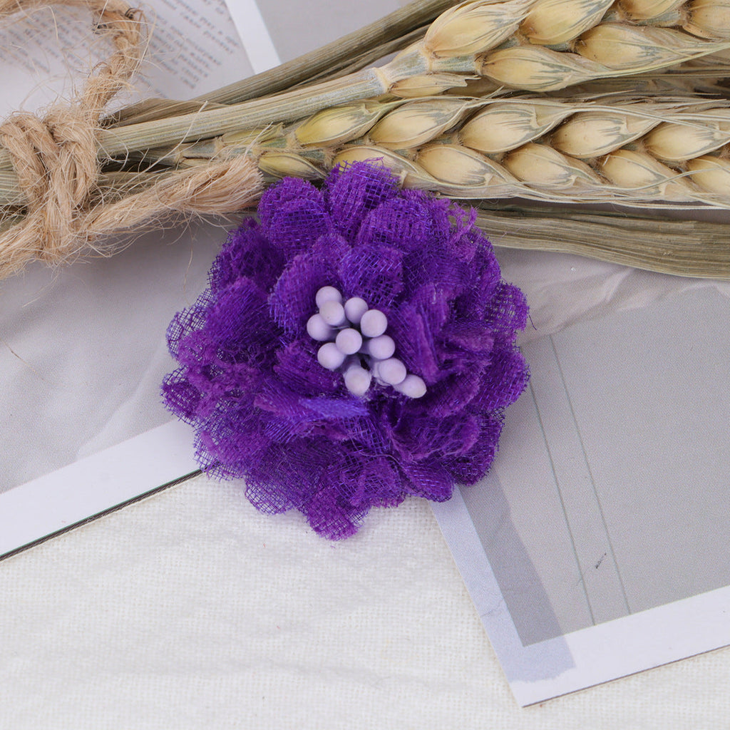 Mini Lace Mesh Fabric Flower with Bead Center - Beige 4cm