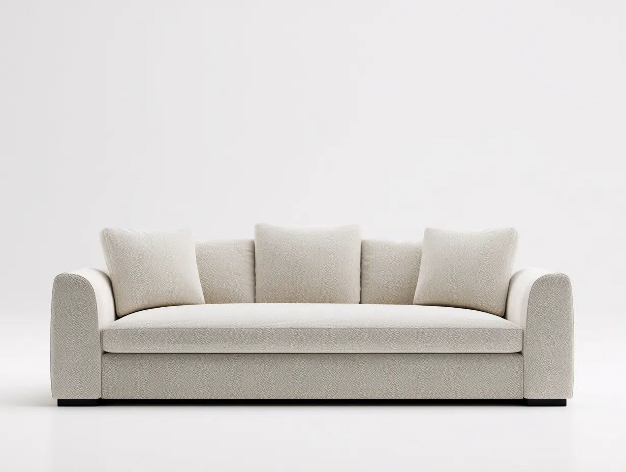 Sofá de tres plazas para salón 225 x 96 x 82 cm - marfil - asiento corrido con brazos redondeados