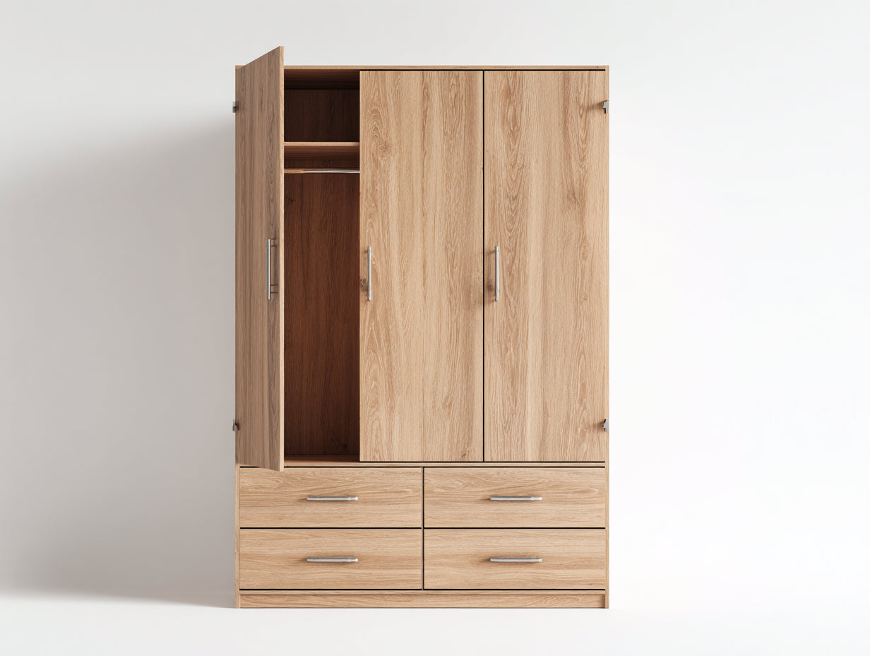 Armarios de madera efecto roble 150x55x180 cm para dormitorio - roble claro - diseño moderno