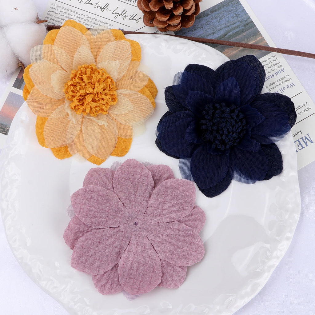 Layered Dahlia Fabric Flower with Fringe Center - Gray 10cm