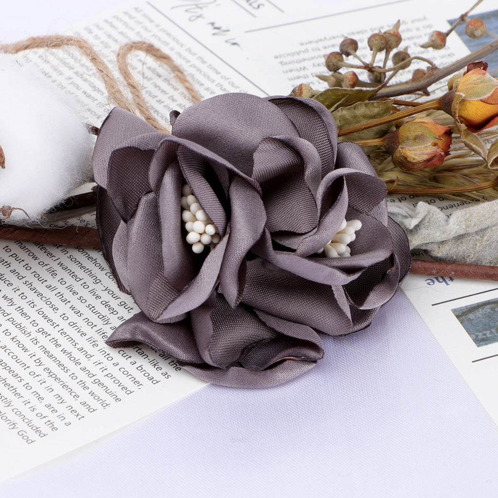 Satin Rose Fabric Flower with Stamen Center - Product Detail Photo 4