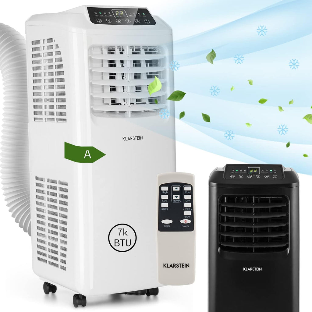 Klarstein Mobile Klimaanlage mit Abluftschlauch, 3-in-1 Klimagerät mit Ventilator & Luftentfeuchter, Kleine & Portable Klimaanlage für Wohnung & Büro, mit Nachtmodus & App-Steuerung, 7000 BTU