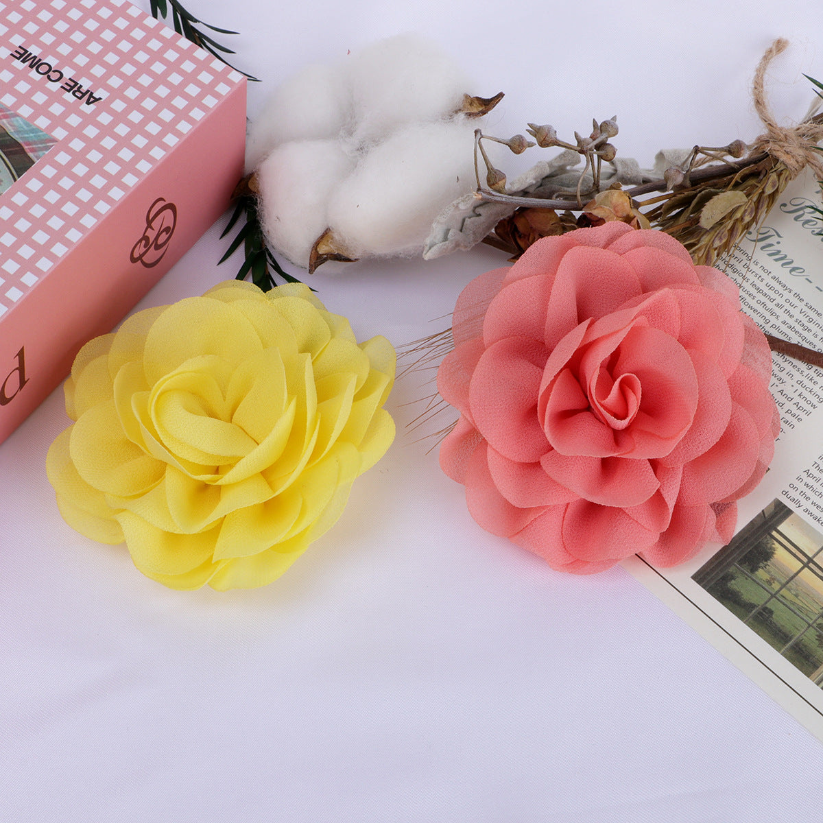 Chiffon Multi Layer Rose Fabric Flower Applique - Pink 8CM