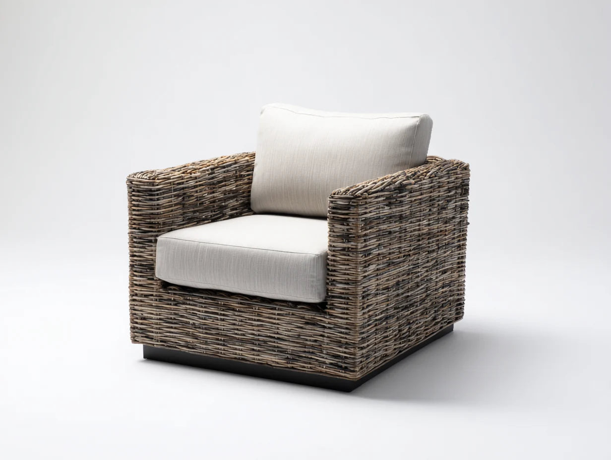 Sillones de ratán ratán sintético 85x80x75 cm - marrón-beige - diseño ancho con cojines
