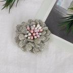 Sparkle Dahlia Fabric Flower with Bead Center - Khaki 3cm