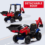 Tractor Eléctrico Infantil 4 En 1 De 12 V Con Excavadora/Buldózer/Techo Desmontable - Control Remoto Parental De 2.4 G, Bocina y Velocidad Ajustable (2-4 Km/h) - Juguete Seguro Para Niños De 3 Años En