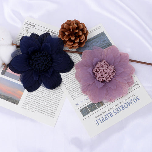 Layered Dahlia Fabric Flower with Fringe Center - Blue 10CM