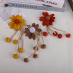Tassel Daisy Fabric Flower with Pom Charms - Yellow