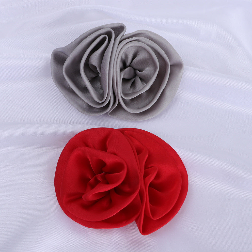 Satin Rolled Rosette Fabric Flower Applique - Khaki 9cm