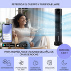 KLARSTEIN Polar Tower Smart Climatizador Evaporativo – 4 en 1: Ventilador, Humidificador & Purificador, Control App & Alexa, Depósito 7L, 3.306 m³/h, Modo Noche, Portátil con Ruedas, Negro