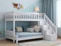 Litera de madera 220x205x175 cm - blanco - escalera con cajones para dormitorio
