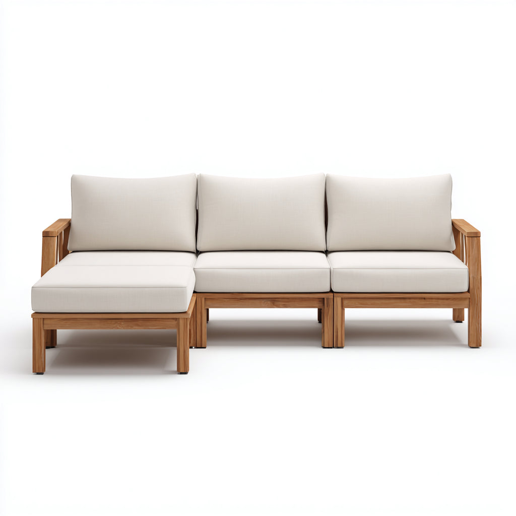 Sofá de jardín modular de madera de teca 250x85x80 cm - beige - natural - apto para uso en jardín exterior - diseño moderno