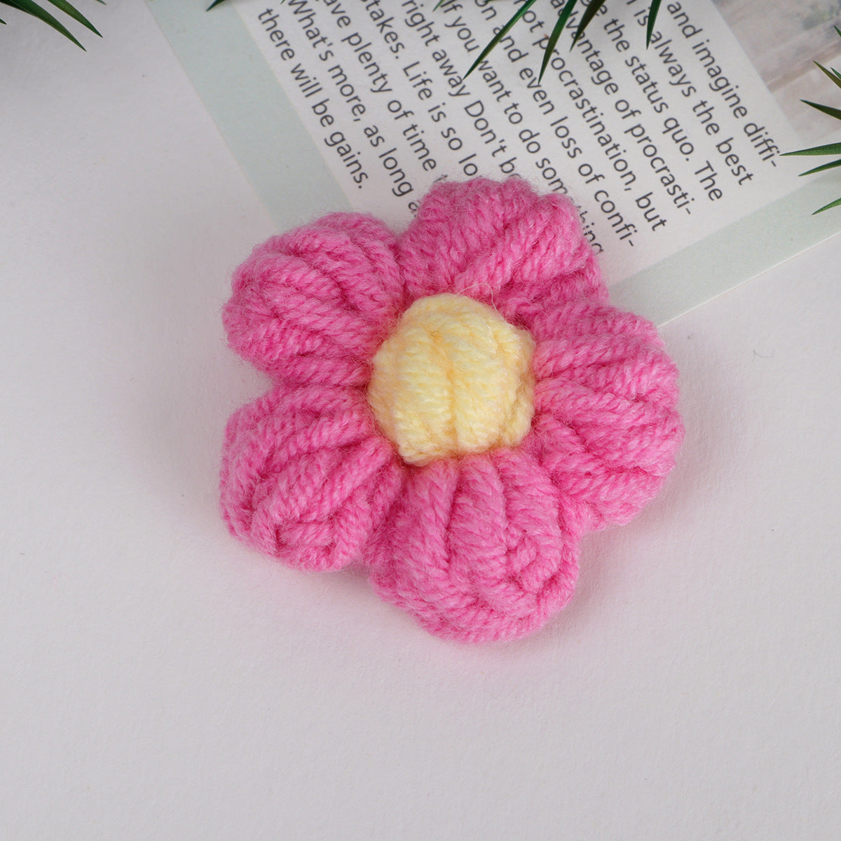 Knit Daisy Fabric Flower with Center Accent - Product Detail Photo 1