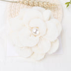 Plush Velvet Camellia Fabric Flower with Pearl - Product Detail Photo 2