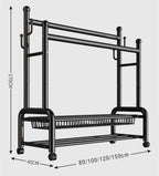 Perchero De Metal con Ruedas, Perchero de Acero Al Carbono con 2 Almacenamiento De Rack Y 2 Rieles De Ropa, Extraíble