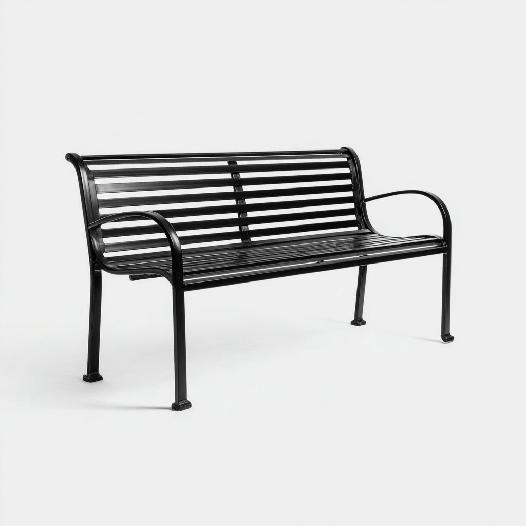 Banco de jardín de metal 150x60x82 cm - negro - diseño moderno exterior