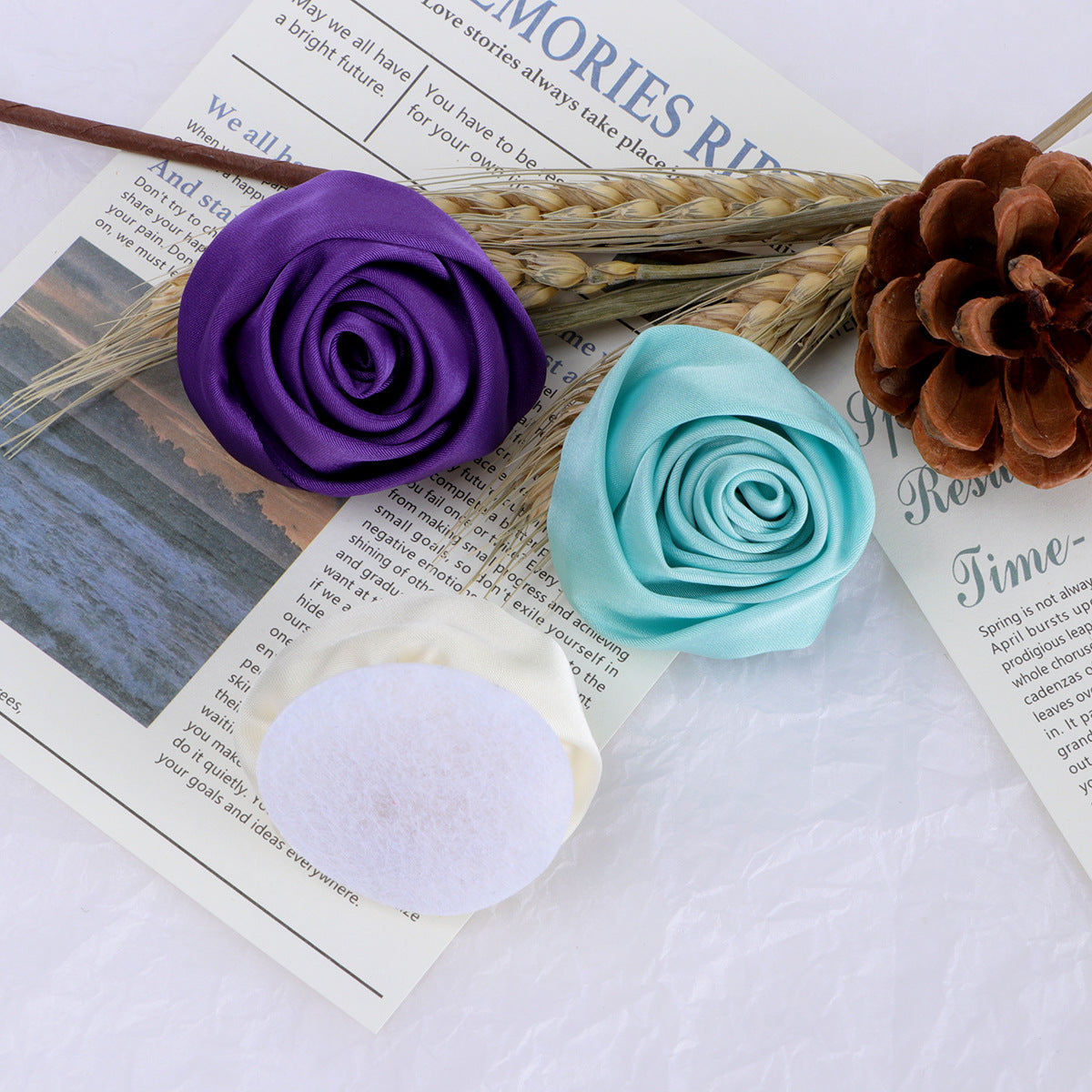 Satin Rolled Rose Fabric Flower Applique - Blue 4.5CM