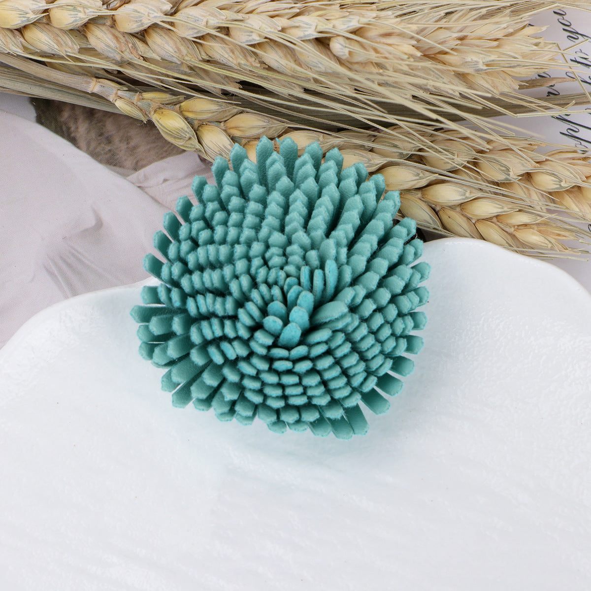 Textured Spike Pom Fabric Flower Applique - Rose Red 5CM