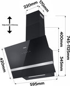 CIARRA CBCB6736H Campana Extractora de Pared 60cm Clase A+++ 3 Velocidades Evacuación al Exterior y Recirculación Interna por Filtro de Carbón CBCF003 Luz LED