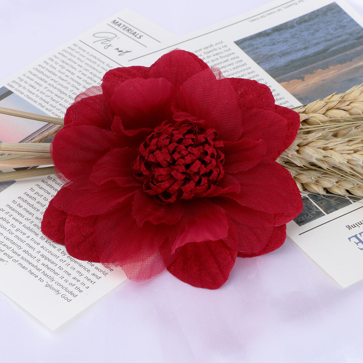 Layered Dahlia Fabric Flower with Fringe Center - Product Detail Photo 1