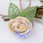 Tie Dye Rose Fabric Flower with Embroidered Leaf - Product Detail Photo 4