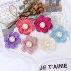 Pearl Center Mesh Fabric Flower Applique - Watermelon Red 5CM